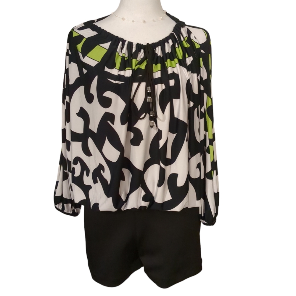 Analili Romper size xs color black white and green long sleeve size xs